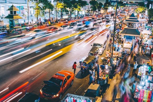 Traffic on a speedy road in Bangkok, Thailand