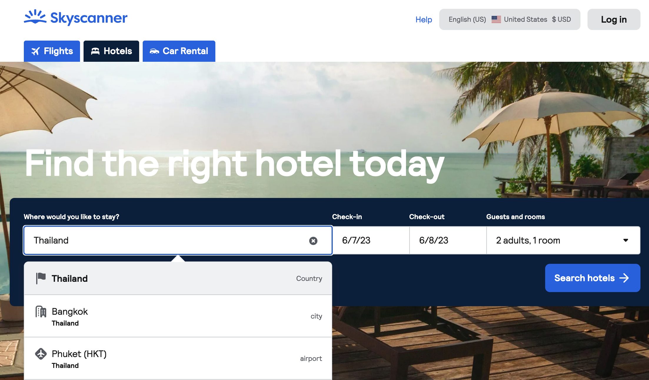 Skyscanner Hotels Search