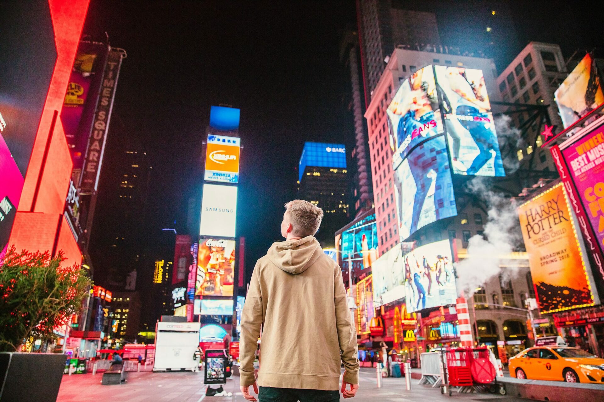 person standing in times square